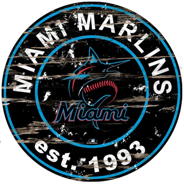 MLB Miami Marlins 24 in. Distressed Wooden Circle Sign