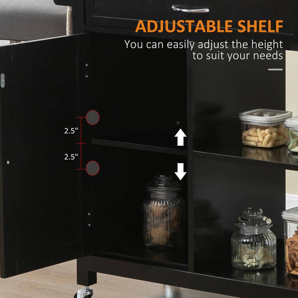 Elegant Black Solid Wood Butcher Block Kitchen Cart with Storage