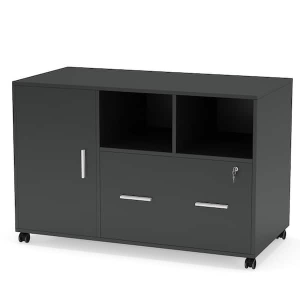 Vertical File Cabinet, Printer Stand with 2 Drawers & Storage ShelvesBlack