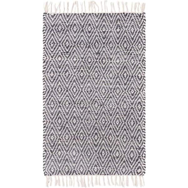 Unique Loom Chunky Jute Assam White Navy 3' 1 x 5' 1 Area Rug