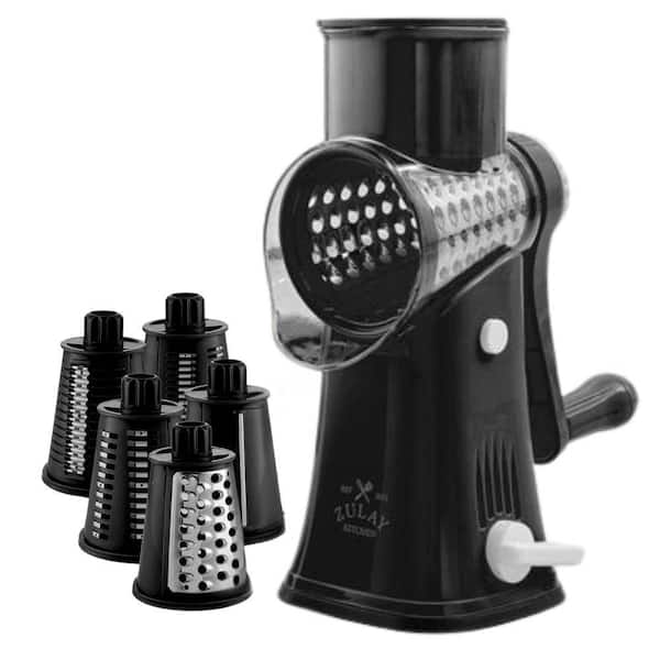 Zulay Kitchen Rotary Cheese Grater with 5 Interchangeable Drums-Black