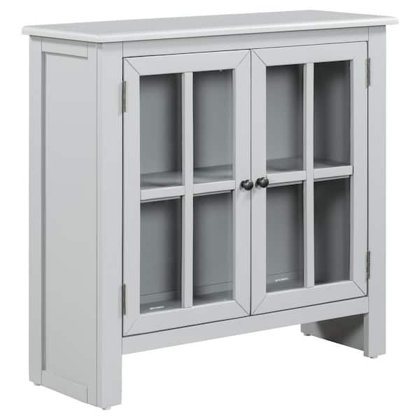 aisword Gray 31.5 in. Wood Accent Buffet Sideboard Storage Cabinet with Doors and Adjustable Shelf
