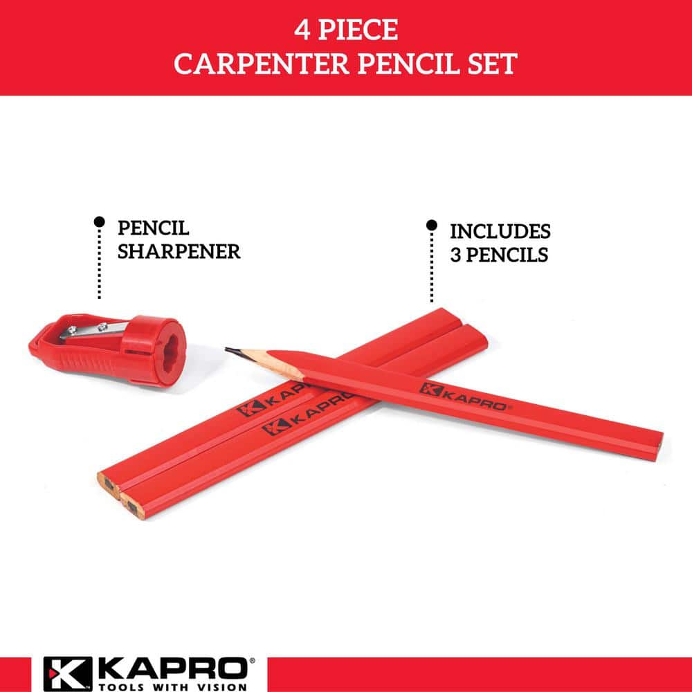 Red Carpenter Pencil Set with Emery Sharpener