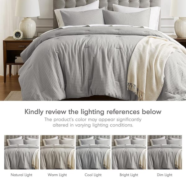 Mina 3-Piece Light Grey King/Cal King Waffle Weave Textured Comforter Set