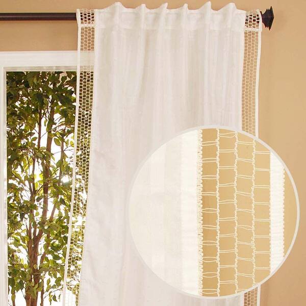 Home Decorators Collection Sheer Check Ivory Back Tab Curtain-DISCONTINUED
