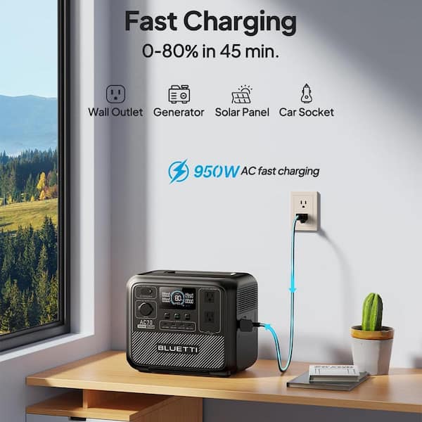 BLUETTI AC70 ポータブル電源 1000W BLUETTI 1000-Watt Continuous/1500W Peak Output Power Station AC70