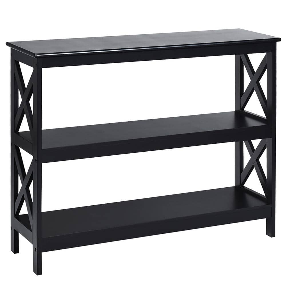 Costway 39.5 In. Black Standard Rectangle Wood Console Table With Shelf ...