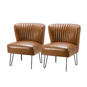 Christiano Modern Camel Faux Leather Comfy Armless Side Chair with Thick Cushions and Metal Legs Set of 2