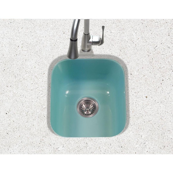 Houzer Porcela 17 in. Mint Porcelain Enamel Steel Undermount Single Bowl Bar Sink - PCB-1750 MT
