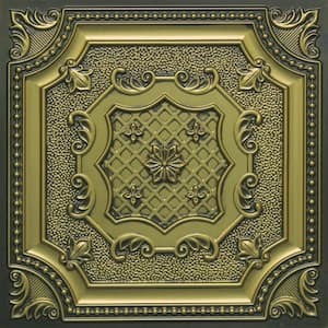My Beautiful Damaris Antique Brass 2 ft. x 2 ft. PVC Faux Tin Glue Up or Lay In Ceiling Tile (40 sq.ft./Case)