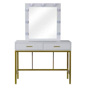 Single Mirror White Vanity Dressing Table With 2 Drawers (57 in. H x 39 in. W x 17.7 in. D)