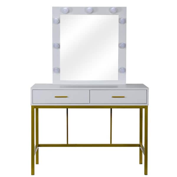 Karl home Single Mirror White Vanity Dressing Table With 2 Drawers (57 in. H x 39 in. W x 17.7 in. D)