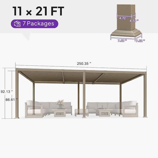 PURPLE LEAF 11 ft. x 21 ft. Champagne Aluminum Outdoor Louvered