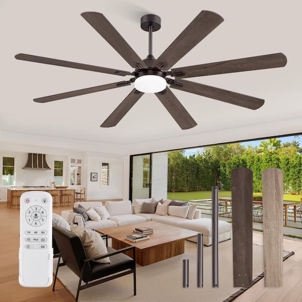 72 in. Outdoor/Indoor Brown Downrod Mount Standard Ceiling Fan with LED, Dual-Finish Blades, Remote Control，DC Montor