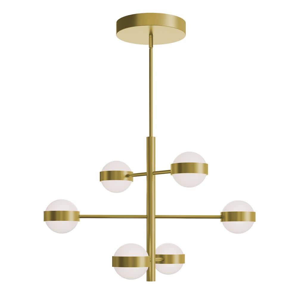 Verona 10-Watt 6 Light Light Antique Brass Statement Integrated LED Pendant Light with Acrylic Shade price history on PriceWatchPro