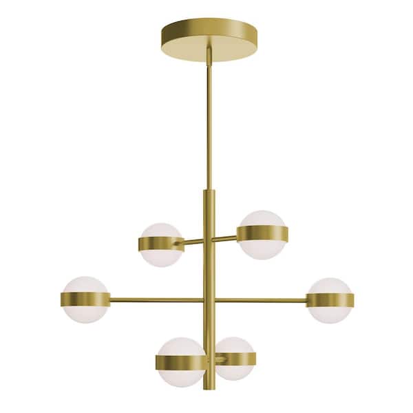 AFX Verona 10-Watt 6 Light Light Antique Brass Statement Integrated LED Pendant Light with Acrylic Shade