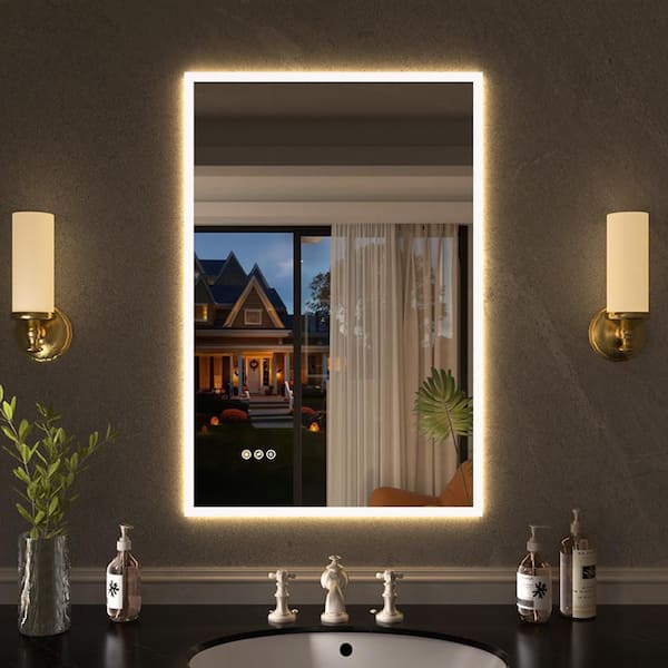 Sylanor Shimmer 24 in. W x 36 in. H Rectangular Frameless Anti-Fog LED Dimmable Wall Bathroom Vanity Mirror in Polished Crystal
