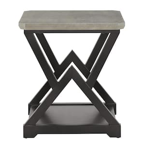 23.5 in. Black Finish Light Grey Fiber Cement Top End Table