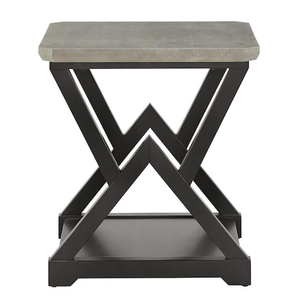 HomeSullivan 23.5 in. Black Finish Light Grey Fiber Cement Top End Table