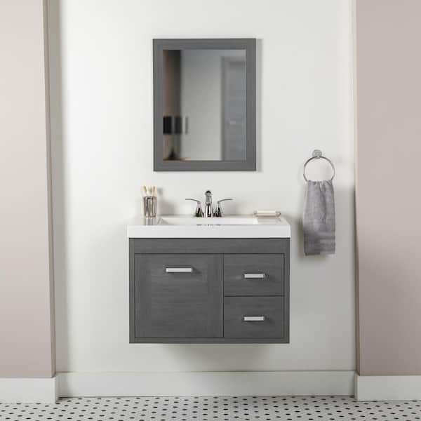 Home Decorators Collection Moonshadow 31 in. W x 19 in. D x 23 in. H Single Sink Floating Bath Vanity in Phantom with White Cultured Marble Top