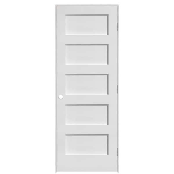 Masonite 36 in. x 80 in. 5 Panel Left-Handed Primed Composite Solid Core Single Prehung Interior Door 4-9/16 in. Flat Jamb