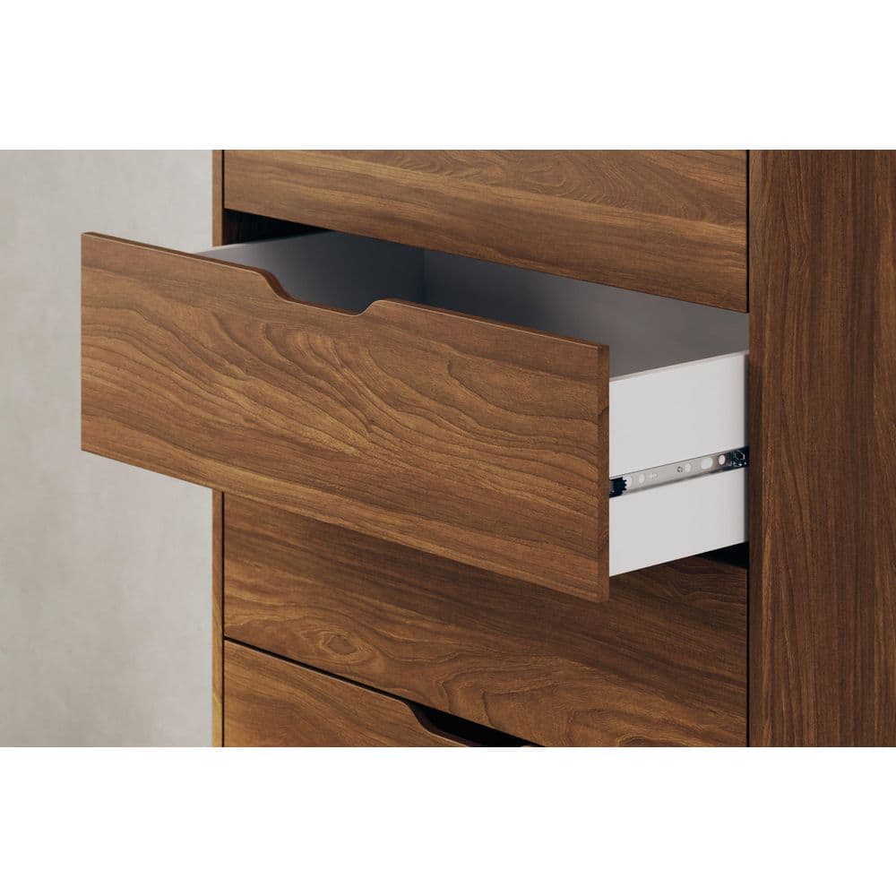 Auburn Brown 5-Drawer Mid-Century Modern Dresser