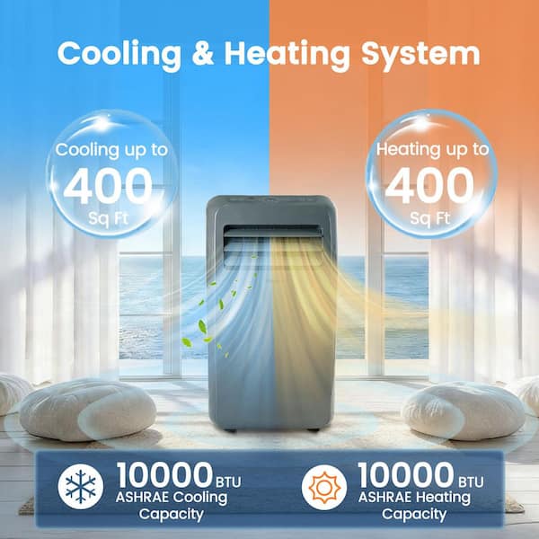 4 in 1 10,000 BTU ASHRAE Portable Air Conditioner Cools 400 sq. ft. with Heater & 76 pt. Dehum, Remote, Swing