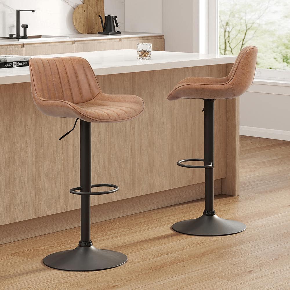 Art Leon Modern 23 42 In Seat Height Adjustable Tan Faux Leather   Tan Bar Stools Bs006 2 Br Pu 64 1000 