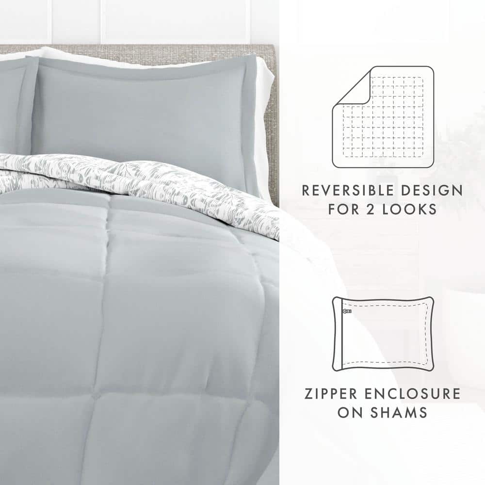 King Light Blue Reversible Down Alternative Microfiber Comforter Set