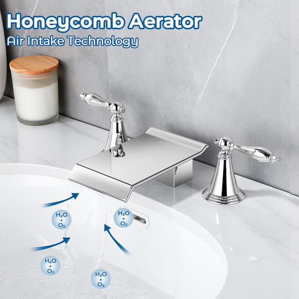 Simple Waterfall Method VQR 2 Handles 8 in. Widespread Waterfall Bathroom Faucet 3-Hole ...