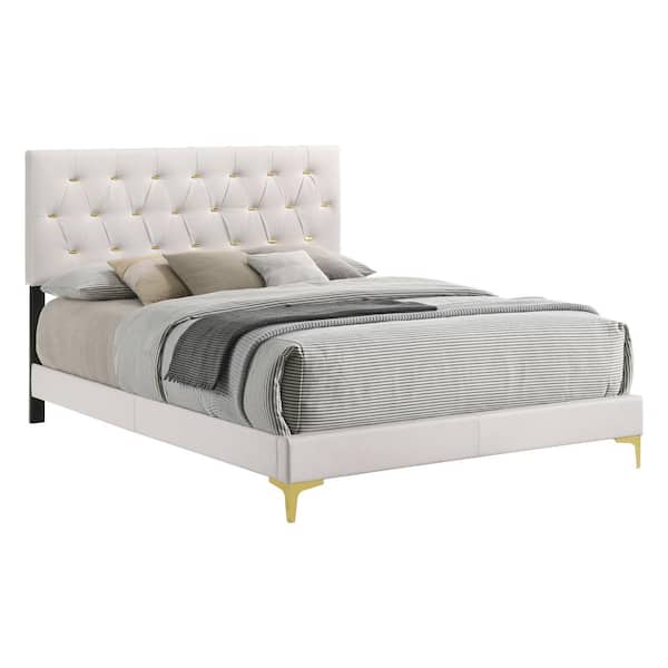 Coaster Home Furnishings Kendall White Upholstered Tufted Wood Frame California King Panel Bed