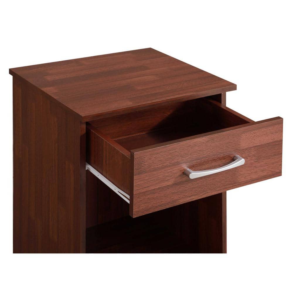 Cherry Wood 1-Drawer Nightstand with Open Shelf