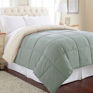 Multi-Colored Dusty Sage/Almond Down Alternative King Cotton Blend Reversible Comforter
