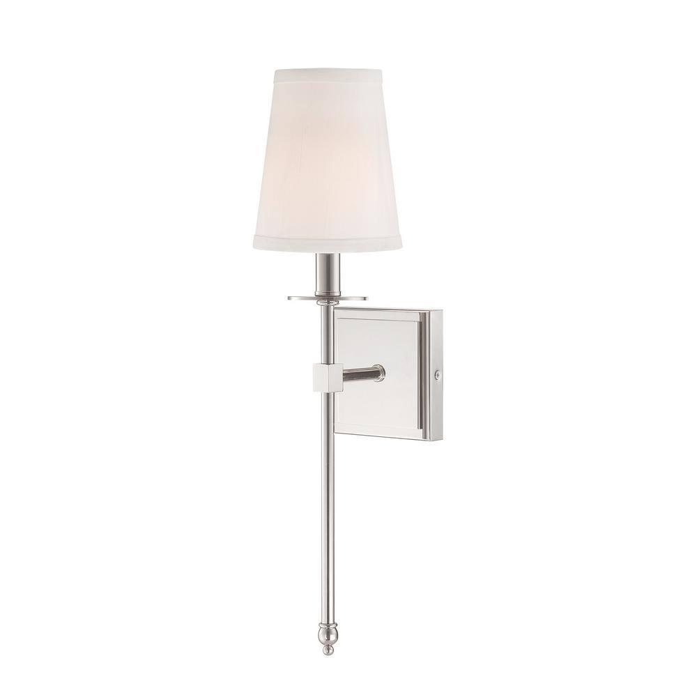 Transitional Style Polished Nickel 1-Light Wall Sconce with White Shade