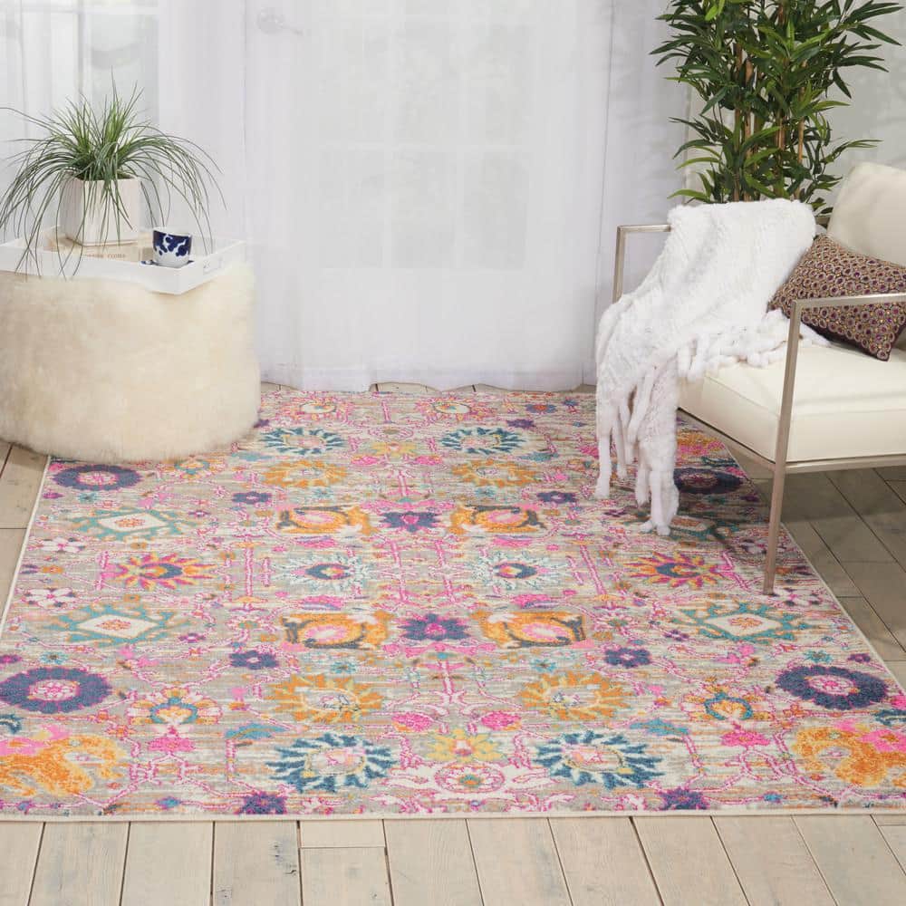 Elysian Silver Floral 5'3" x 7'3" Synthetic Area Rug