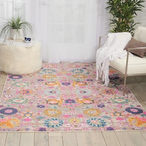 Passion Silver 5 ft. x 7 ft. Persian Floral Vintage Area Rug