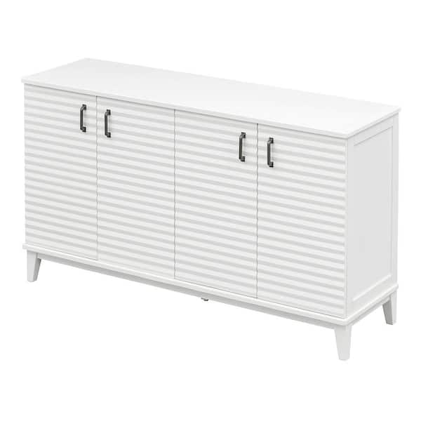 Unbranded 60 in. W x 18 in. D x 36 in. H Antique White Linen Cabinet with 4-Doors and 2 Adjustable Shelves