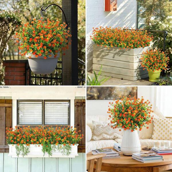 13.8 in. Orange Indoor/Outdoor Artificial Gypsophila Flowers Faux