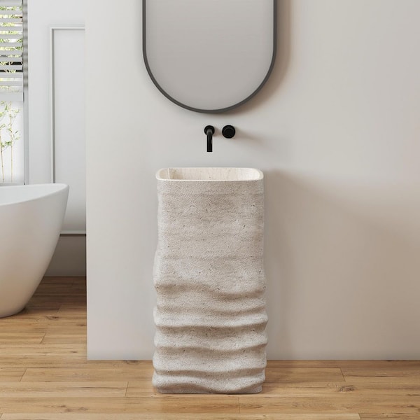 16.5 in. Composite Stone Solid Surface Pedestal Combo Bathroom Sink in Beige