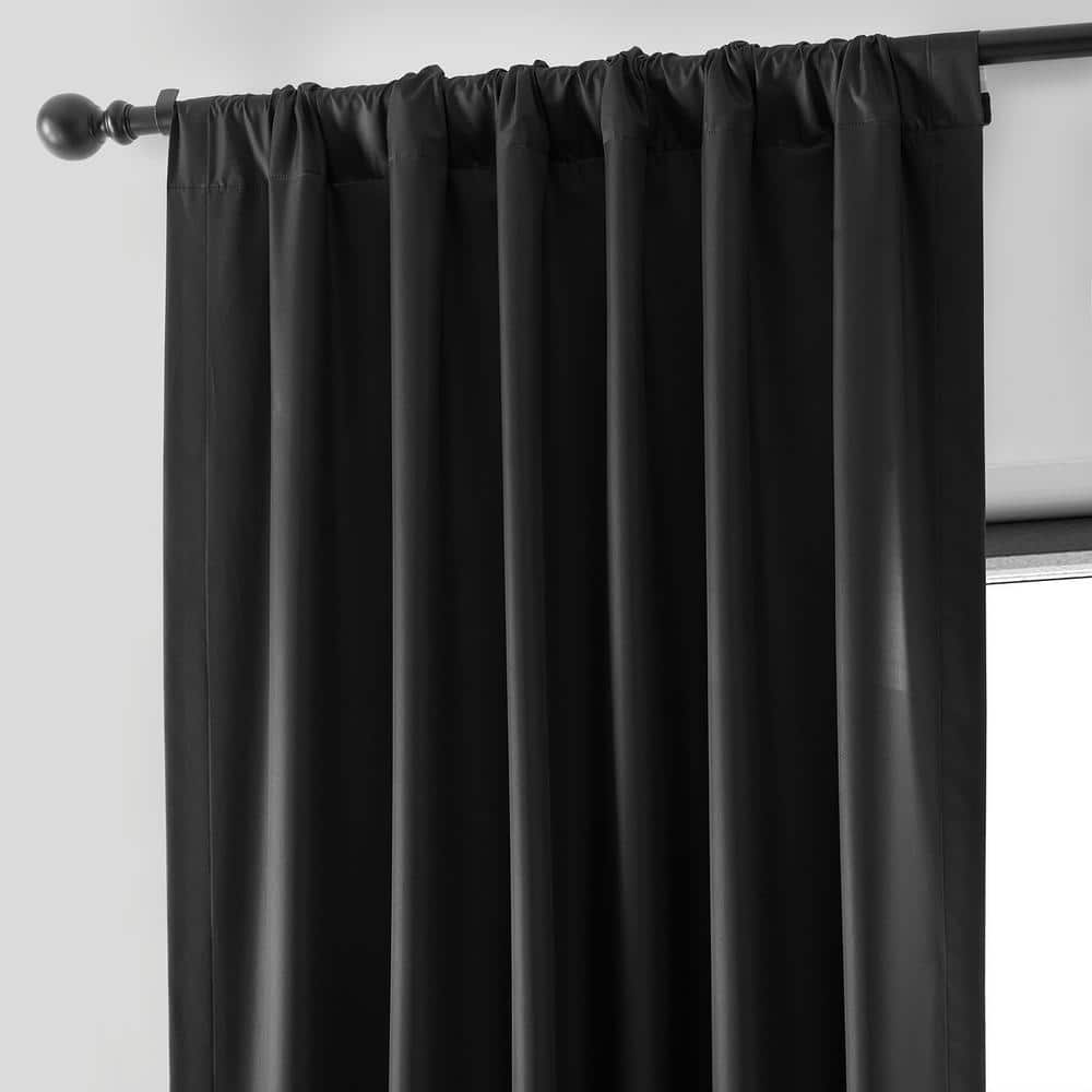 Deep Black Velvet Polyester Blackout Puddle Length Curtains