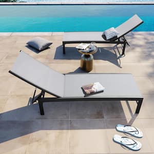 2-Pieces Light Gray Aluminum Outdoor Chaise Lounge Chairs