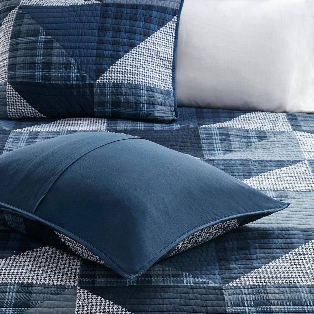 Blue Cotton Patchwork Full Quilt Set with Shams