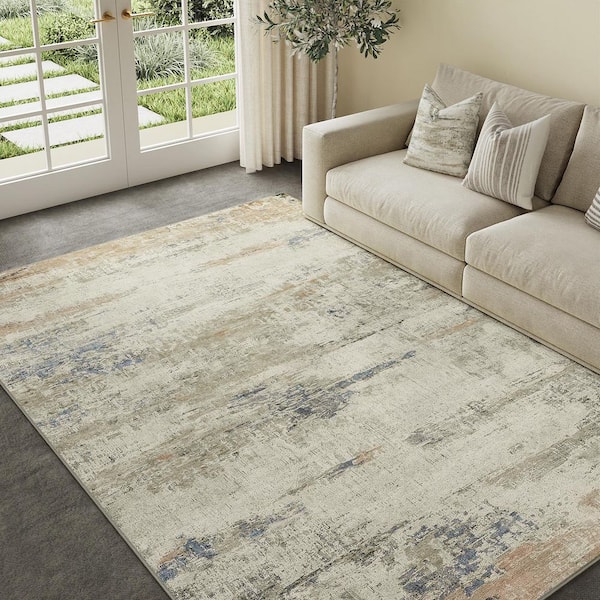 Sea Brown 5 ft. x 7 ft. Modern Abstract Washable Area Rug