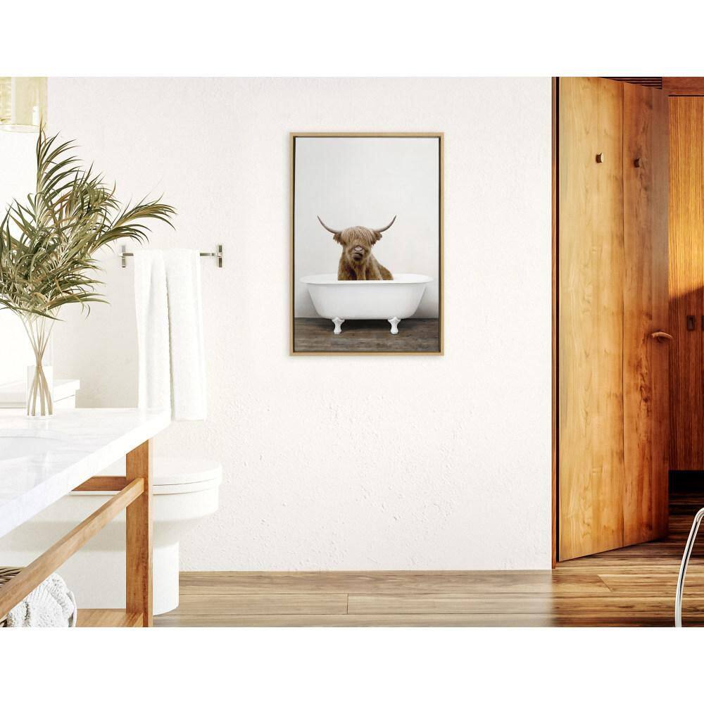 Highland Cow in Tub Framed Canvas Wall Art, 23 x 33