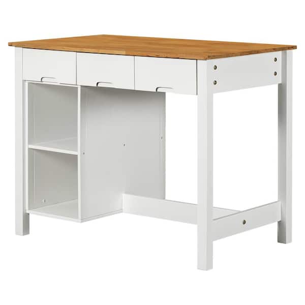 ANTFURN White Wood 45.10 in. Kitchen Island with Cabinets; Drawers; Free Standing; Shelf; Stools