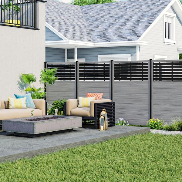 6 ft. x 4 ft. Coastal Cedar Vinyl Fence with Boardwalk Black Decorative Screen