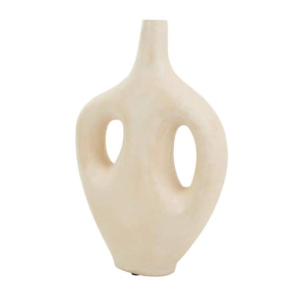 Litton Lane 17 in. Beige Abstract Double Handle Paper Mache Decorative Vase