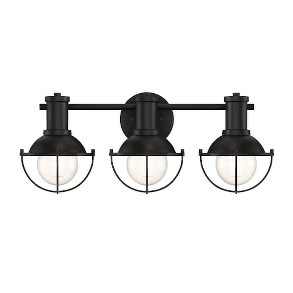 Dalton 23 in. 3-Light Matte Black Industrial Vanity Light with Open Cage Design