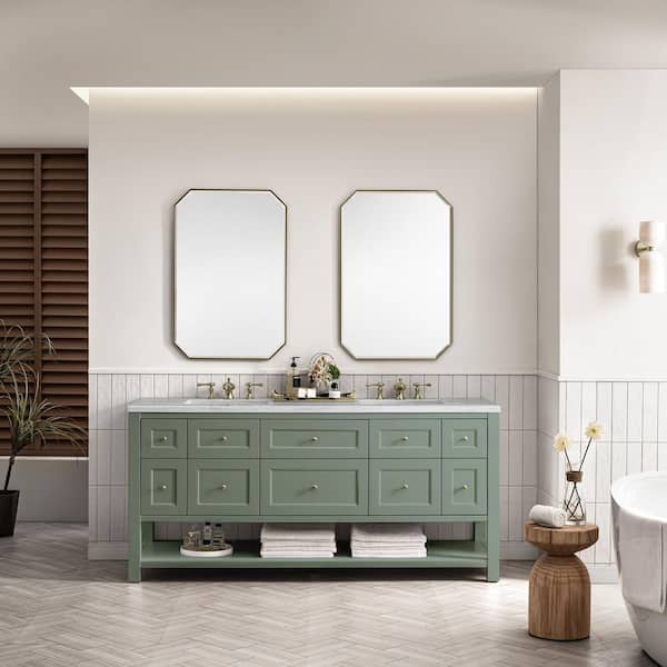 James Martin Vanities Breckenridge 72.0 in. W x 23.5 in. D x 34.2 in . H Bathroom Vanity in Smokey Celadon with Eternal Jasmine Pearl Top