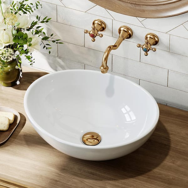 15.75 in. White Oval Bathroom Ceramic Vessel Sink Art Basin Not Included Faucet